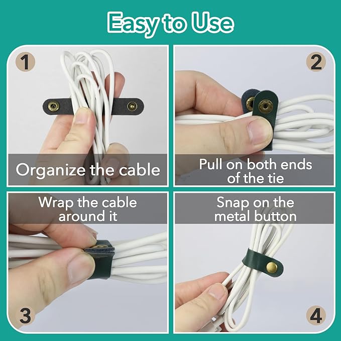 20 Pcs Leather Cord Organizer - Brown Leather Cord Ties for Charging Cords, Reusable Charging Cable Organizers