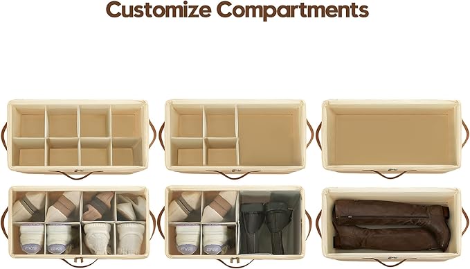 Varhomax Shoe Organizer Box for Closet, Small Fabric Shoe Storage Bin with Adjustable Dividers & Clear Cover, Saving Space Sneakers & Sandals Containers for Entryway, Cubby