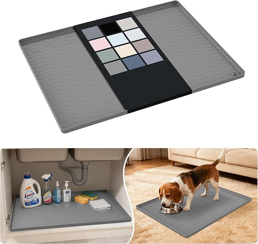 Waterproof Silicone Under Sink Mat 25'' x 19'' Shelf Liner for Kitchen, Beige