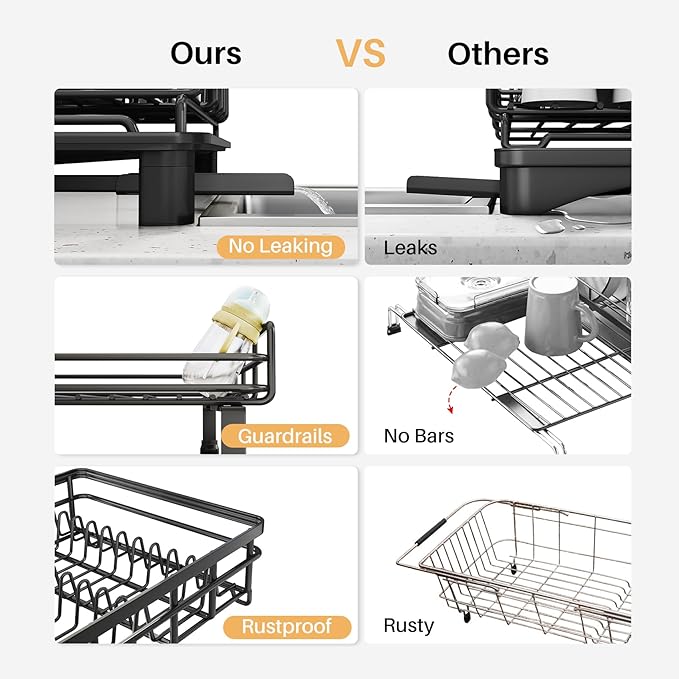 Dish Drying Rack, Extendable Dish Rack, Black