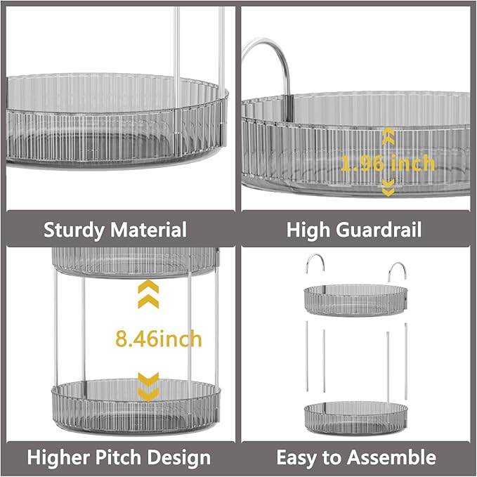 360 Rotating Makeup Organizer, Grey-3 Tier