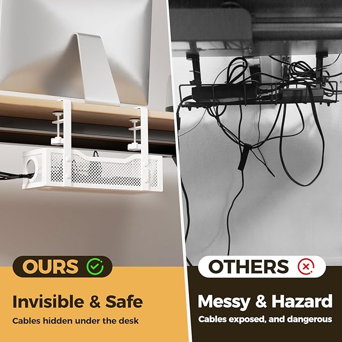 Under Desk Cable Management Tray White, Cinati Wire Organizers No Drill