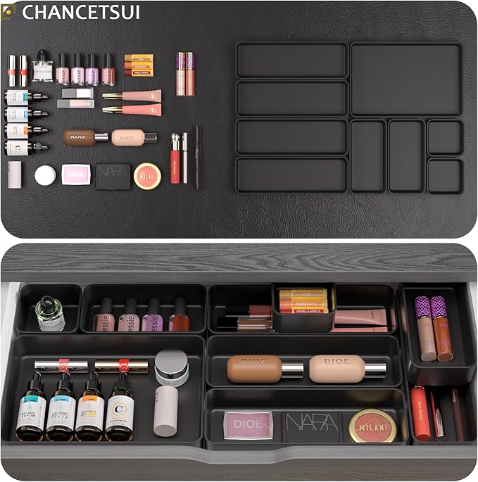 9 Pcs Stackable Drawer Organizer Trays Set, Black