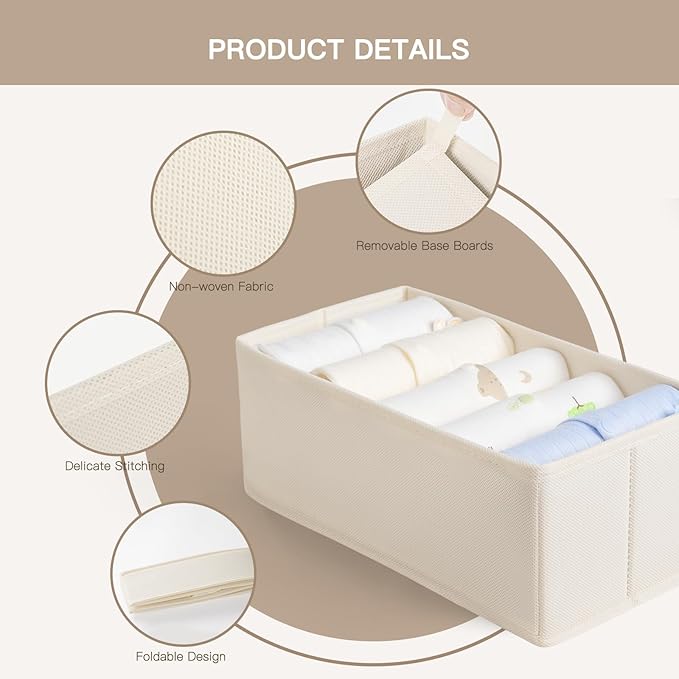 Drawer Organizer Clothes, 10 Pack Dresser Organizer for Baby Clothes, Beige
