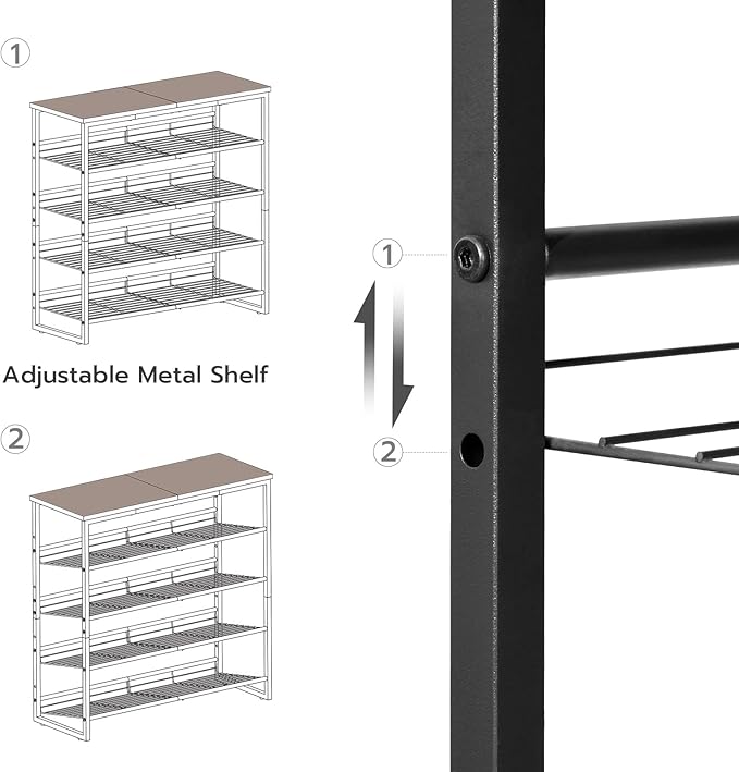 HOOBRO Shoe Rack, 5 Tier Shoe Organizer for Front Door Entrance, Shoe Shelf with Adjustable Tilt Angle, Holds 16-20 Pairs, for Entryway, Garage, Closet, Rustic Brown and Black BF08XJ01