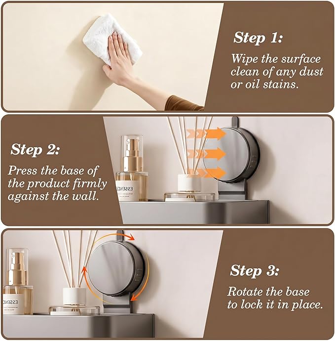 Wide Aluminum Suction Cup Shower Caddy(2-Pack Gray),Shower Shelves for Bathroom Wall,Wall Mounted Bathroom Shelves with Towel Bar & Hooks