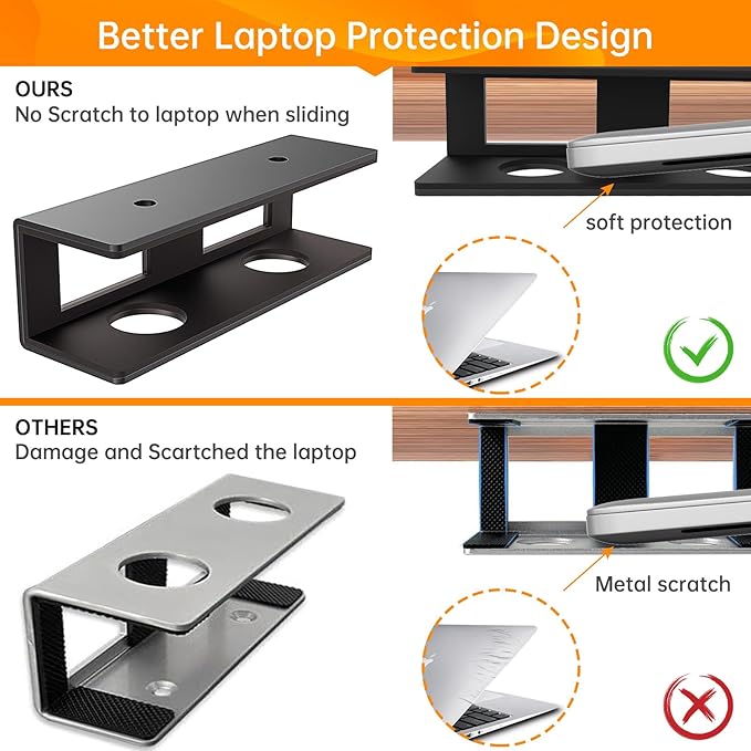3 PCS Under Desk Laptop Mount with Anti-Scratch Felt Board Under Desk Laptop Holder Tray Durable Under Desk Shelf for Laptop Thick up to 1.15”