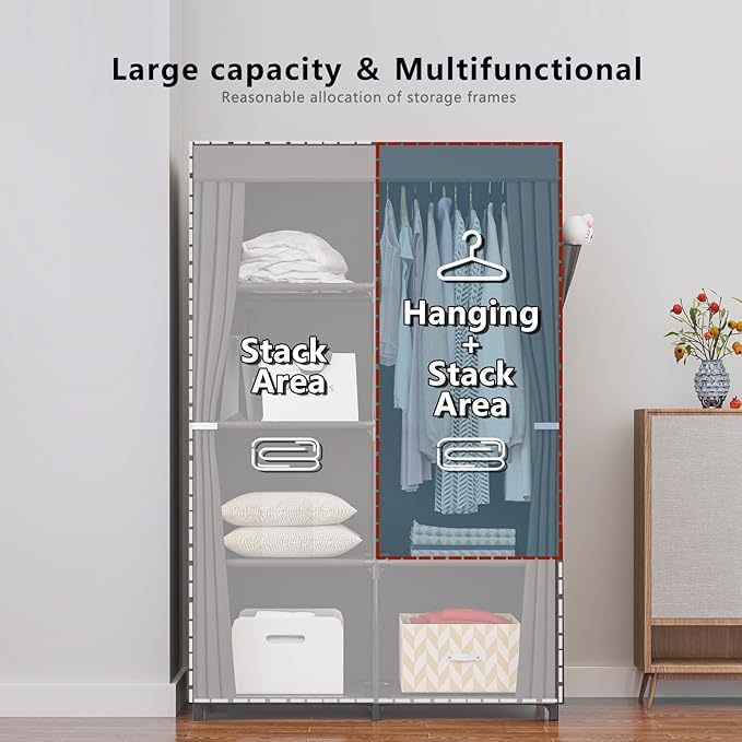 SORCEDAS Portable Closet Wardrobe Organizer Storage with Cover Non-Woben Fabric Portable Wardrobe Closet for Hanging Clothes Racks Shelving 33 Inch for Bedroom, Blue (Coffee, 33Inch)