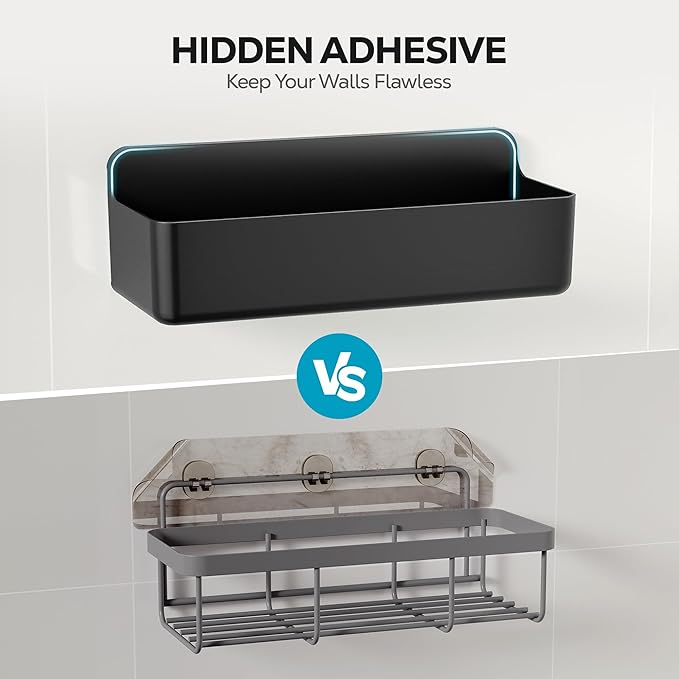 Nieifi Adhesive Wall Shelf, Shower Shelves, Shower Organizer for Bathroom Organization (Black, 2 pieces)
