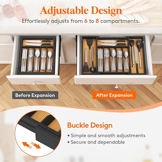 Silverware Drawer Organizer, Natural and Black