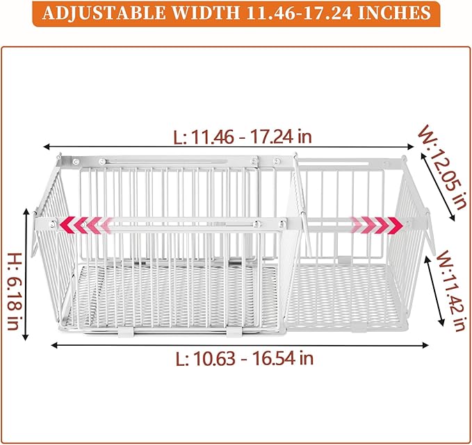 Large Freezer Organizer Bins，Upgraded Bottom Leak-Proof net，2 Pack， Expandable Stackable Chest Freezer Containers with Handle，for Fridge, Deep Freezer, Cabinet, Kitchen, Pantry (White-2Pack)