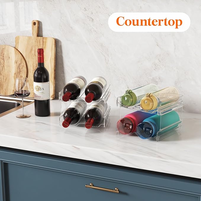 Lifewit Plastic Stackable Wine Rack for refrigerator, Cabinet, Countertop,Wine Bottle Holder, Water Bottle Organizer for Fridge, Pantry, Hold 12 Bottles