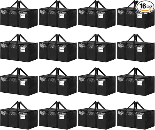 16 Pack Extra Large Heavy Duty Moving Bags, Black Storage Bins with Lids