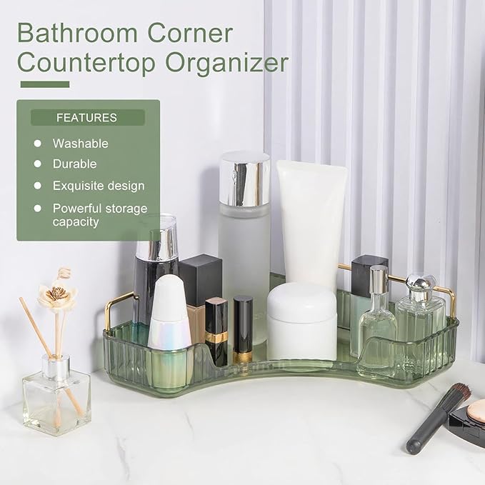 Corner Bathroom Countertop Organizer, Green, 1 Tier