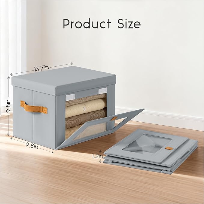 Homsorout Small Fabric Storage bins - Collapsible Storage Bins with Open Window, 6 Pack Closet Baskets for Shelves, Stackable Decorative Boxes for Home, Dorm, Grey, 13.7"x 9.8" x 9.8"