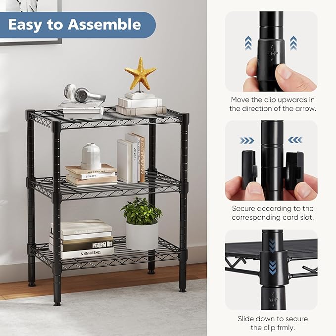 3-Tier Metal Wire Storage Shelves, Adjustable Standing Storage Rack Shelf