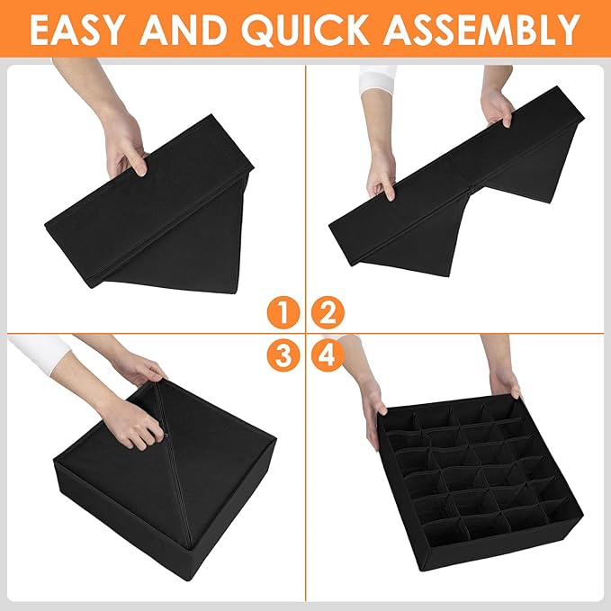 6 Pack Sock Underwear Drawer Organizer Dividers, Black