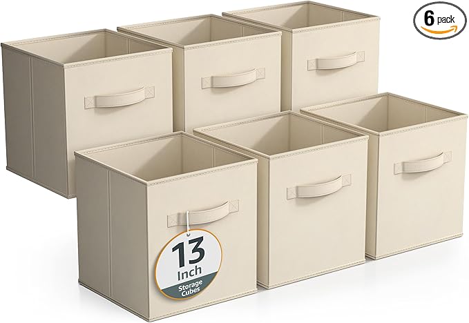 Sorbus Fabric Storage Cubes - 6 Foldable Storage Bins for Organizing Pantry, Cubbies, Toy Box - Clothes Storage & Closet Organizer - 13 Inch Collapsible Cube Baskets for Shelves with Handle