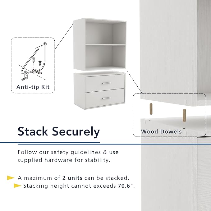Homes: Inside + Out Apexa 2-Tier Cube Storage Organizer Shelves, Stackable Wood Bookcase Fits Cubby Bins for Organization, Dorm Teen Room Decor & Home Office, Light Pink