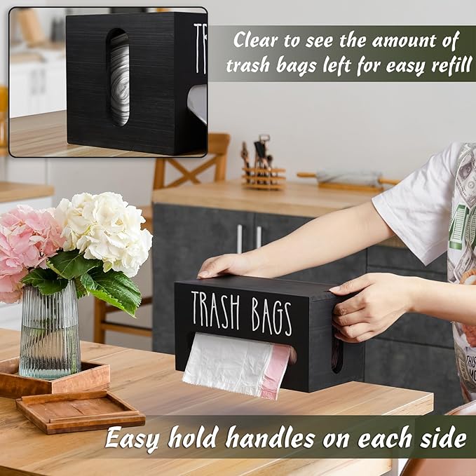 DRASTAR Trash Bag Dispenser, Trash Bag Holder Wall Mount, Wooden Trash Bag Holder for 4-8-gallon Trash Bags Roll Holder Countertop, Home Decor Under Kitchen Sink Organization