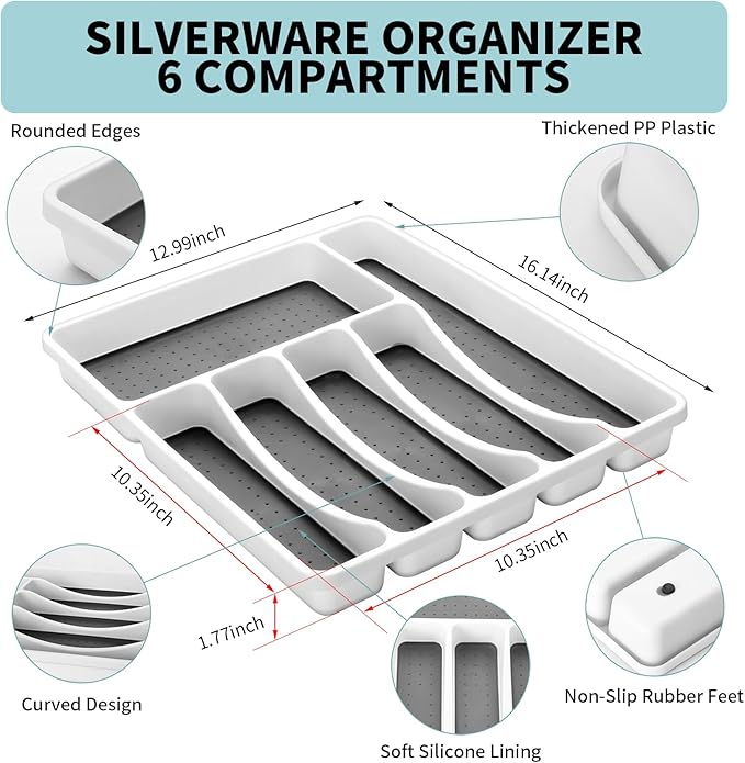 53PCS Black Silverware Set for 8 with Flatware Drawer Organizer, Stainless Steel Cutlery Set with Steak Knives, Include Spoons and Forks Set & Serving Utensils, Mirror Polished, Dishwasher Safe