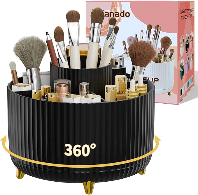 Fanado 360° Rotate Makeup Brush Holder Organizer, Black