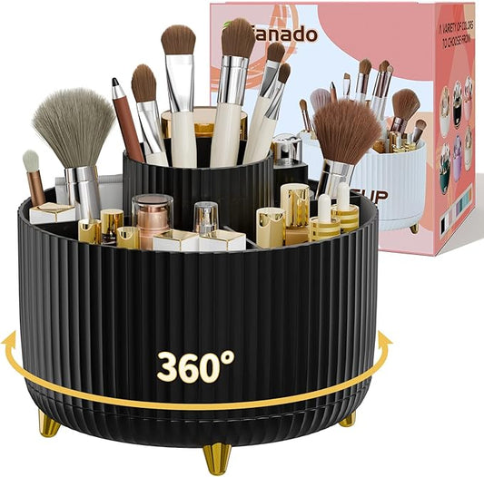 Fanado 360° Rotate Makeup Brush Holder Organizer, Black
