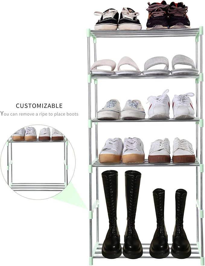 Jucaifu Stackable Small Shoe Rack, Entryway, Hallway and Closet Space Saving Storage and Organization (4-Tier, Green)
