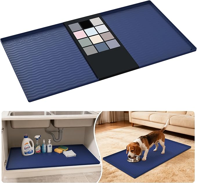 Waterproof Silicone Under Sink Mat 40'' x 22'' Shelf Liner for Kitchen, Navy