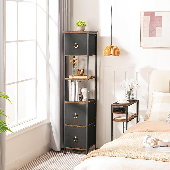 HOOBRO Bathroom Floor Cabinet, Bathroom Organizer and Storage Rack Stand, 3 Drawers Free-Standing Cabinet for Bathroom, Living Room, Rustic Brown and Black BF140CW01