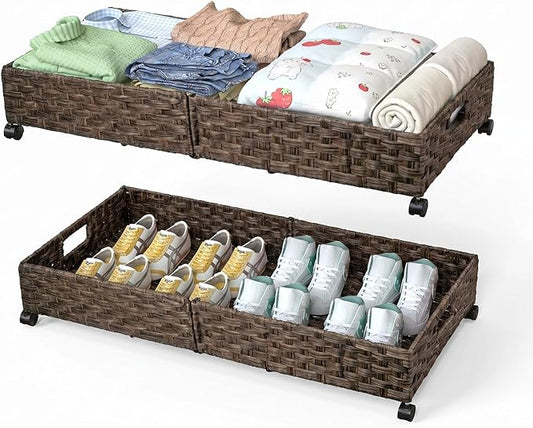 2 Pack Under Bed Storage with Wheels, 31.5 x 15.75 x 6.3 In