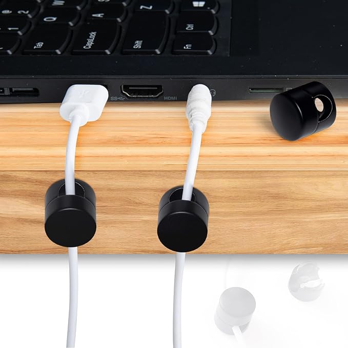 SmallCat 3 Sets Charger Holders for Cords, Matte Black Color Adjustable Cable Anchor Holders, Adhesive Metal Cord Clips, Cable Management Wire Organizers for Desk, Office, Nightstand