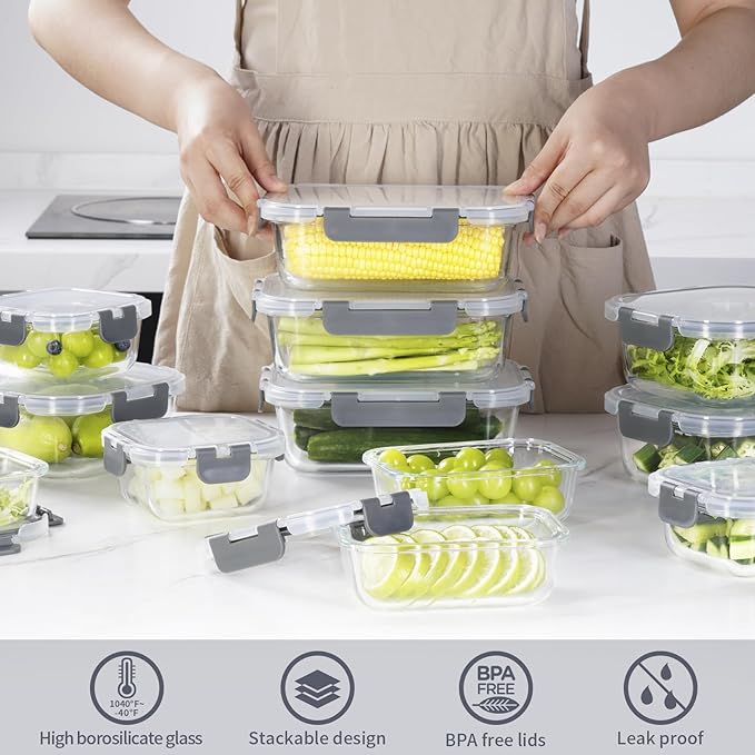 12 Pack Glass Food Storage Containers with Lids