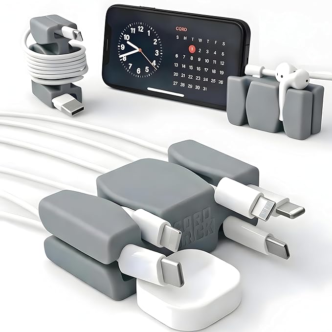 CordBrick 6PK Silicone & Steel Weighted Nightstand Cord Holders. Travel Phone Charger Organizers. Useful iPhone Accessories. Small Gifts for Men, College Students. Tech Gadgets for Teens. Gray