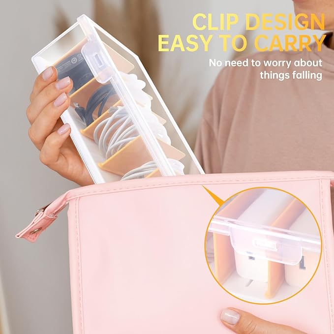 PAVSTINE Clear Cable Organizer Box with Lid, Plastic Charger Cable Cord Storage Organizer, Office Desk Organizers, Multifunctional Accessories Storage for Home Drawer Office, Stackable, Clear