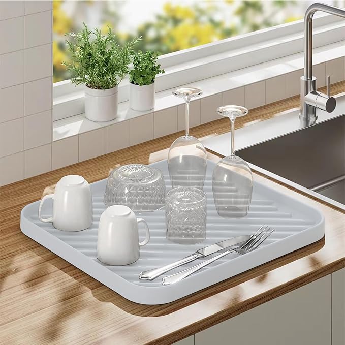 Silicone Organizer Tray for Kitchen Sink and Bathroom, Dishwasher Tray, White