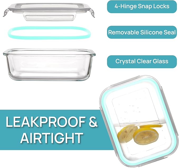 5 Pack 35oz Glass Food Storage Containers with Lids, Multicolour