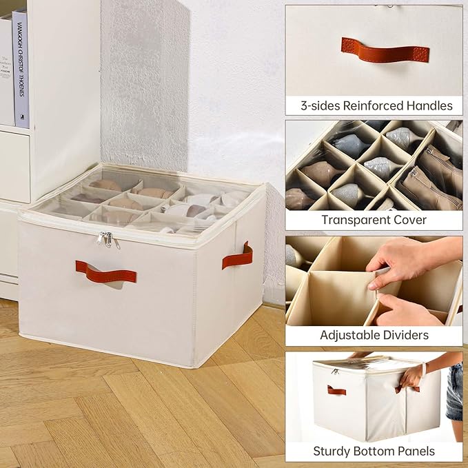 Shoe Organizer for Closet, 2 Pack Foldable Shoe Storage Containers