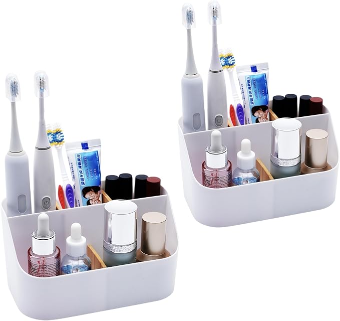 Set of 2 Toothbrush Holder for Bathrooms, White Bathroom Organizer Countertop