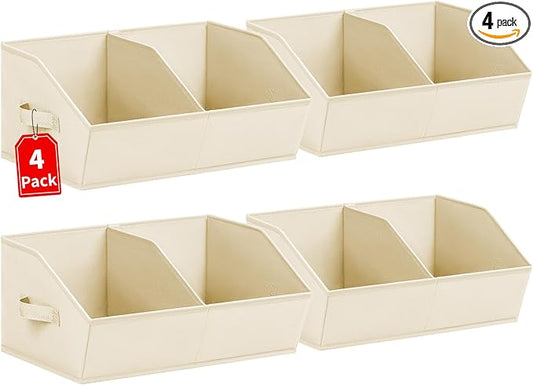 Homsorout Closet Organizers and Storage Bins - 4 Pack Collapsible Divided Trapezoidal Cube Storage Bins Baskets For Organizing Clothes Blankets,Toys, Books, Towels(Beige)