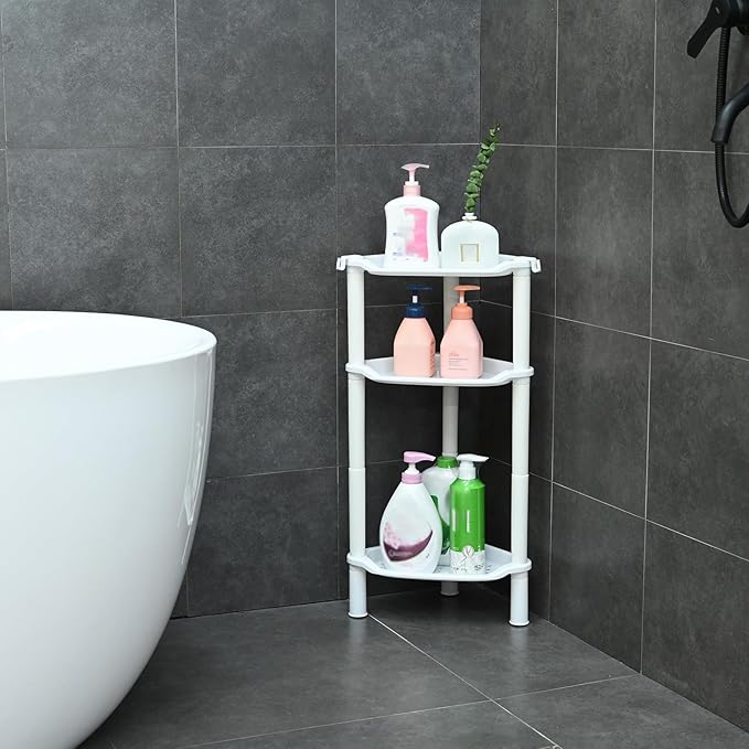 3 Tier Shower Caddy Organizer Shelf Corner, Round Slot White 3 Tier