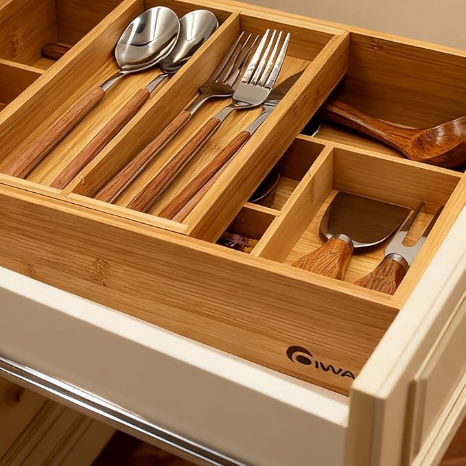 2-Tier Drawer Organizer with Removable Cutlery Tray Kitchen Utensil Silverware