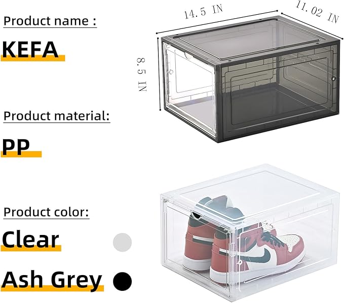 KEFA 8 Pack US 15 XXL Clear Shoe Storage Boxes Stackable, Shoe Organizer Clear Plastic Shoe Boxes