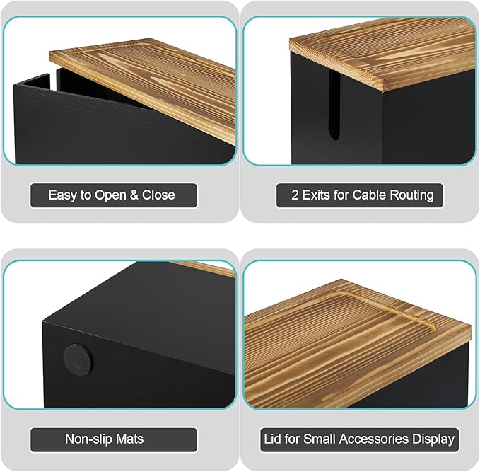 Cable Management Box Medium, Wooden Cord Organizer Box for Desk, Floor