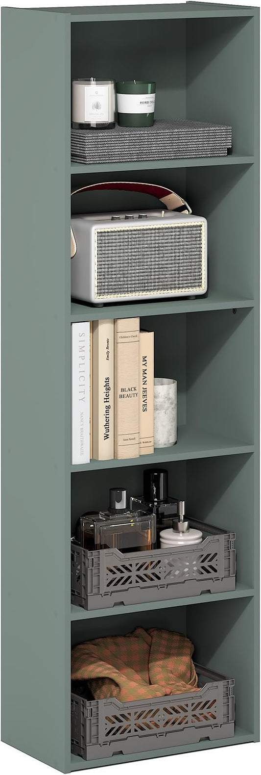 Furinno LUDER Book Shelf, 5-Tier Bookshelf, Sage Green