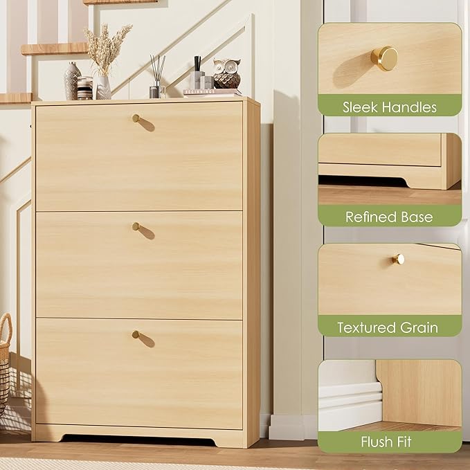 Nicetree Shoe Storage Cabinet, Slim Shoe Cabinet, Hidden Shoe Rack Cabinet, Shoe Storage Cabinet for Entryway, Hallway, Foryer, Natural Oak