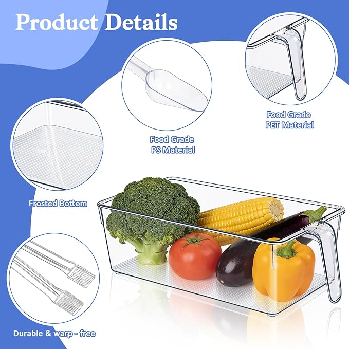 Clear Ice Bucket for Freezer, Ice Cube Storage Bin with Flexible Handle, and Ice Holder for Freezer, Scoop & Tongs Set, Fridge Container, Home Bar Organization