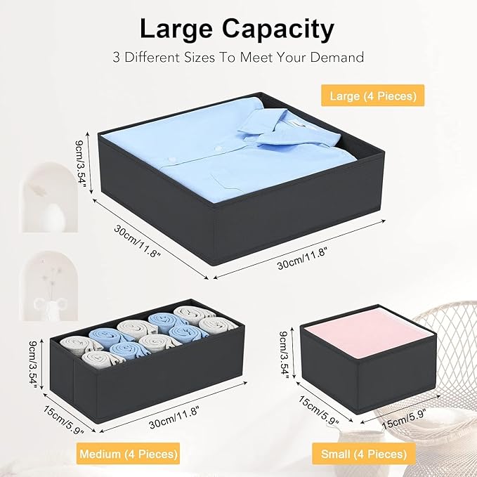 Drawer Organizer Clothes 6 Pack, Black
