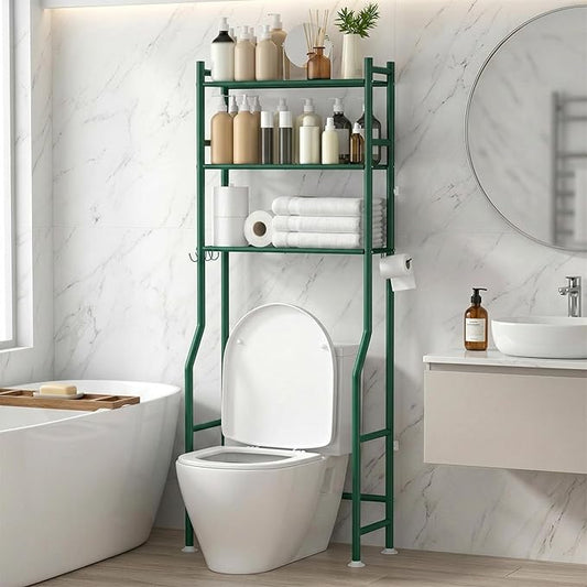 3-Tier Over Toilet Storage with Anti-Tilt Safety System, 64" H, Green