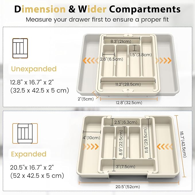 Large Silverware Organizer for Kitchen Drawer & Utensils, Tofu